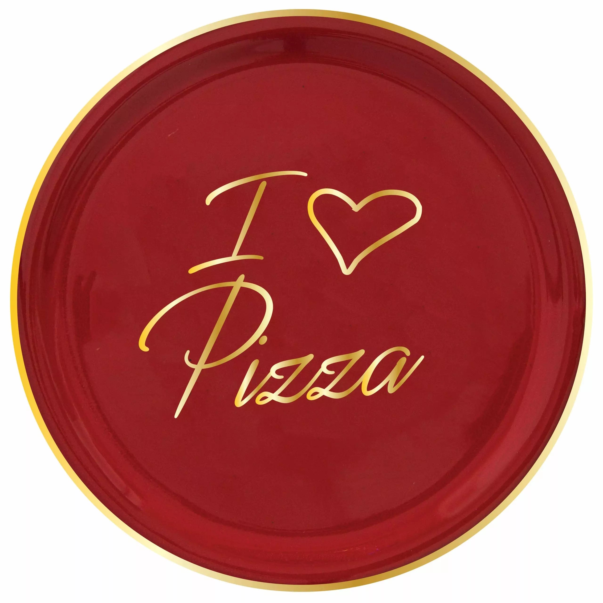 GOLD PIZZA PLATE “I ❤ PIZZA” - Red